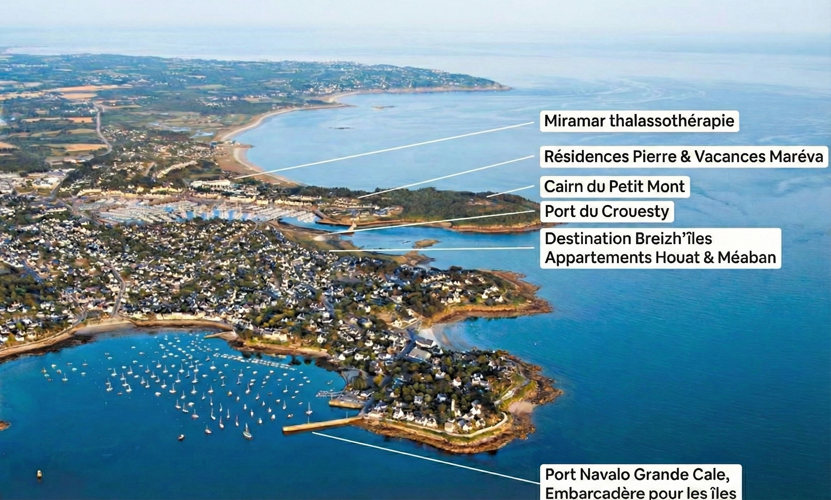 Vue aérienne des points d'intérêt - Arzon, Golfe du Morbihan